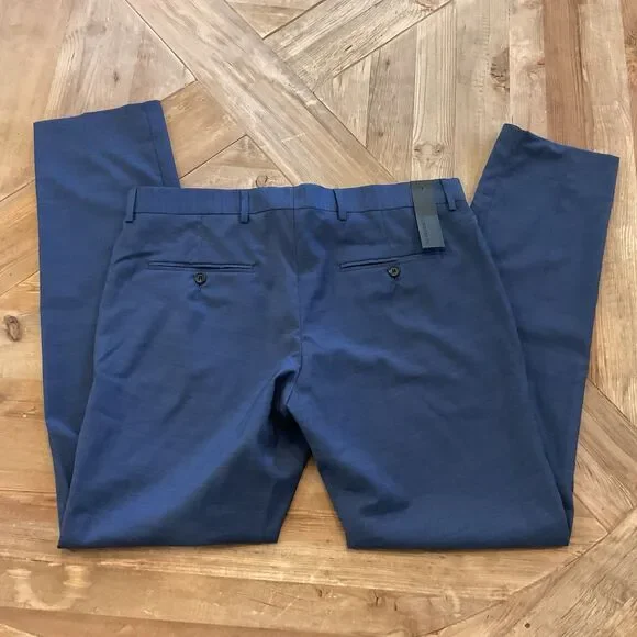 J.Lindeberg Golf Work Paulie-Comfort Wool‎ Trousers EU 52 Mid Blue Virgin Wool